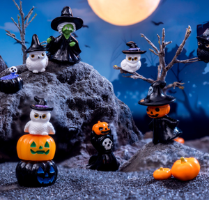 Cara verde bruja búho mini momia sombreros murciélago negro calabaza casa linterna fantasma vampiro Halloween decoración figura para ciego misterio bolsa - Product Image 1