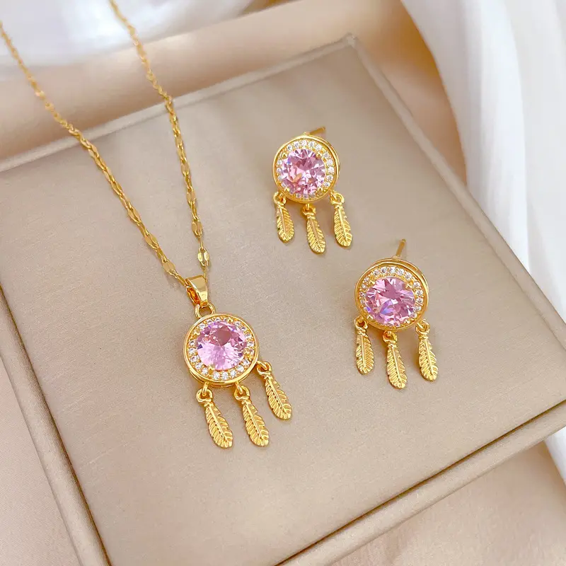 Set perhiasan emas wanita, Set kalung dan anting-anting kecil sederhana untuk kapal