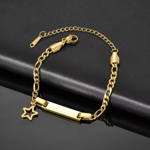 Custom Engraved 18k <strong>Gold</strong> Plated Stainless Steel <strong>Bracelet</strong> for <strong>Kids</strong> Unisex Trendy Cuban Chain <strong>Bracelet</strong> <strong>Gold</strong> Bar <strong>Bracelet</strong> for <strong>Kids</strong> - Product Image 5