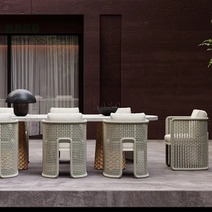 Comedor de aluminio Patio moderno Hotel Seccional de madera de teca <span class=keywords><strong>Bistro</strong></span> restaurante silla conjunto de ratán cuerda al aire libre Muebles de Jardín conjunto - Product Image 2