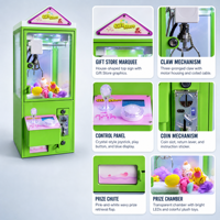 Mini machine à griffes pour enfants avec lumières LED, commande par joystick, armoire à prix à monnayeur pour divertissement à domicile