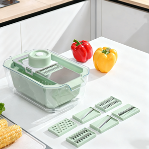 قطاعة خضروات متعددة الوظائف من الفولاذ المقاوم للصدأ، تشغيل يدوي، 6 قطع، أدوات منزلية لتقطيع البطاطس والخيار والفواكه والخضروات - Product Image 1