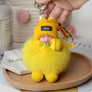 Porte-clés mignon en fourrure de renard véritable avec <span class=keywords><strong>pompon</strong></span> pour femme, pendentif pour sac, accessoires de clés de voiture, cadeau pour fille, poupée en peluche, porte-clés de couple - Product Image 2