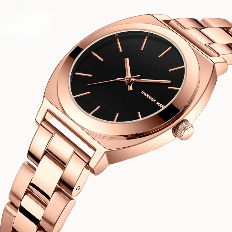 Bracelet en or rose, cadran noir