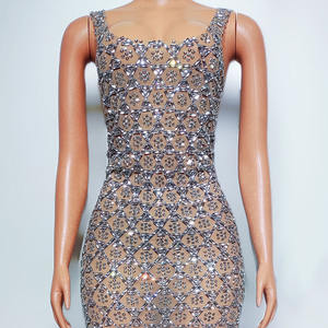 Vestido de Noche Largo y Elegante, Estilo Recto, con Diamantes, Sin Mangas, de Secado Rápido, para Cantantes, Actuaciones y Fiestas - Product Image 4