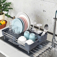 Égouttoir à vaisselle gris extensible OEM égouttoir à vaisselle double partie égouttoir à couverts mobile anti-rayures support de rangement réglable