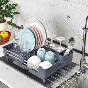 OEM拡張可能グレー皿ラックデュアルパーツ皿排水機非スクラッチ可動カトラリー排水機調整可能収納ホルダーラック - Product Image 6