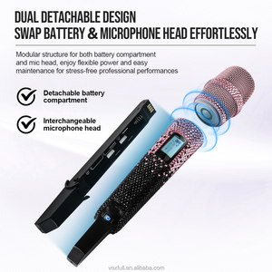 ไมโครโฟนไร้สาย VOXFULL SKM9100 รุ่น Bling ดีไซน์คริสตัลเพชร UHF สำหรับร้องเพลง ปาร์ตี้คาราโอเกะ และงานแสดงสด พร้อมหัวต่อ XLR - Product Image 4