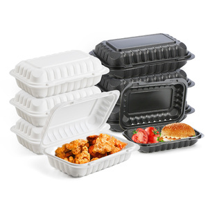 Black Storage Foldable Plastic Microwavable Biodegradable Fast Take Meal Out Clamshell Disposable Lunch Box Food Containers