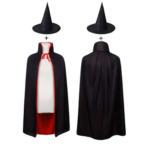 1 Set Halloween Cloak Witch Hat Child Masquerade Cape Costume Black Red Color Halloween Costumes Coat Fancy Dress Accessories