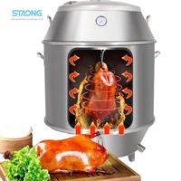Nouveau rôtissoire verticale 80 cm en acier inoxydable 304, double alimentation charbon/gaz, grande capacité, portable pour canard, oie, agneau