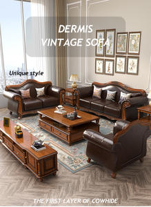 यूरोपीय अमेरिकी पहली परत काउहाइड ठोस लकड़ी छोटे अपार्टमेंट <span class=keywords><strong>123</strong></span> सीटर यू आकार के रेट्रो लिविंग रूम वास्तविक चमड़े के सोफे सेट - Product Image 4