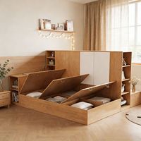 Cloison de séparation Tatami pour lit double, divise la pièce en deux ; Panneaux modulaires semi-hauteurs en contreplaqué de pin, armoires de rangement multifonctionnelles