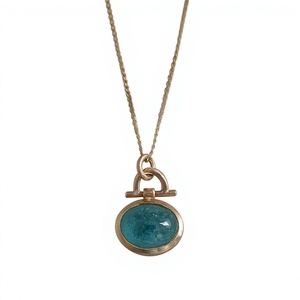 Collier avec pendentif en pierre naturelle géométrique, plaqué argent, acier inoxydable, minimaliste, à porter tous les jours, unisexe - Product Image 1