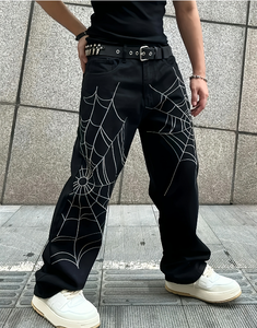 Mỹ đường phố cao quần dài cho nam giới Ins xu hướng màu Đen mùa hè mới in thiết kế cảm giác thích hợp lỏng chân rộng quần giản dị - Product Image 1