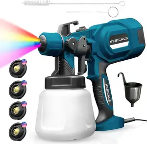Spray Paint Gun, Paint Sprayer 700W HVLP Electric Paint Sprayer with 1200ML Container 4 Copper Nozzles