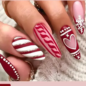 Nuevo diseño Navidad vacaciones copos de nieve rojos y amor prensa decorativa uñas Navidad desgaste uñas artificial dedo T uñas postizas