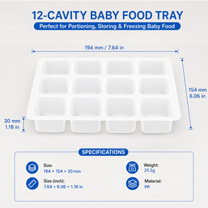 Barquette de sevrage pour bébé à 12 compartiments en PP de qualité alimentaire sans BPA, avec procédé de thermoformage, scellable, pour la congélation des aliments purée - Product Image 2