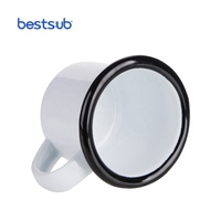 Mug à café en céramique Bestsub 3oz/100ml, vente en gros, logo personnalisé, impression par sublimation, mug de camping en émail avec bord noir