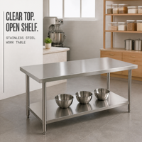Table de travail en acier inoxydable à deux niveaux avec pare-éclaboussures 304 201, plan de travail de cuisine commerciale pour équipement de restauration