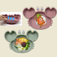 Assiette ronde pour bébé en silicone de qualité alimentaire sans BPA, couverts à ventouse, ensemble de vaisselle pour tout-petits, passe au lave-vaisselle, motif animal, repas pour enfants