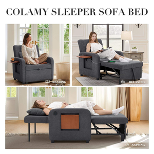 Sofá <span class=keywords><strong>Cama</strong></span> Individual de Tela Tipo Futón, Sofá Pequeño con <span class=keywords><strong>Cama</strong></span> Extraíble, Puerto USB, Mesa Plegable y Respaldo Ajustable para Dormitorio - Product Image 4