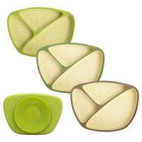 100% platine silicone nouveau design bicolore silicone mangeoire ensemble haut de gamme bébé silicone assiette ensemble avec aspiration et couvercles