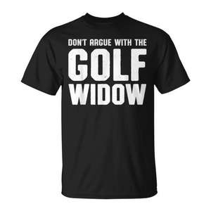 Camiseta Golf Widow negra unisex para adultos, talla mediana, divertido regalo de golf para mujeres - Product Image 1