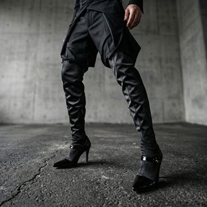 Bottes Chelsea classiques de luxe sur mesure pour hommes, en cuir noir, à bout pointu, talon <span class=keywords><strong>aiguille</strong></span>, hauteur genou, pour toutes les saisons - Product Image 5