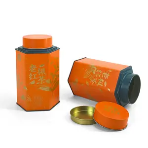 Jyb Vintage Oranje Thee Tin Koffie Opslag Dubbele Binnendeksel Zeshoek Vorm Metalen Thee Blikken Canister Kan