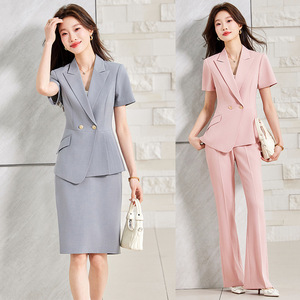 Women's Short Sleeve Suit Set Summer Workwear Professional Office Wear Commuting Outfit Polyester Fabric Elegant Style - Product Image 1