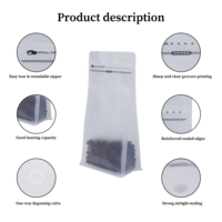 Sachet d'emballage de café givré premium refermable avec valve, imprimé sur mesure, transparent, pour grains de café