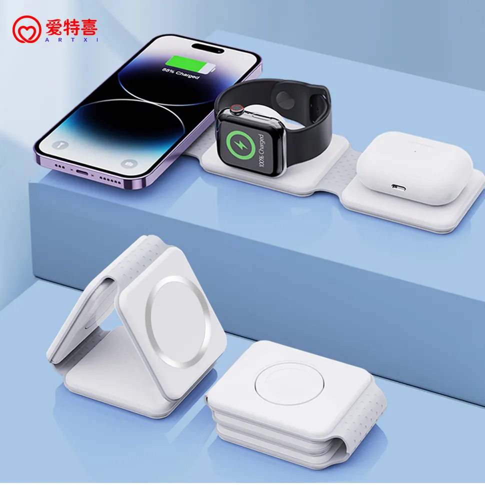 trending products 2024 new arrivals 3 in 1 Foldable Wireless Charger case Magnetic Fast Wireless Charging Holder phone