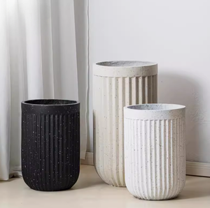 <span class=keywords><strong>Cilindro</strong></span> alto de rayas redondas para interiores/exteriores estilo romano de suelo a techo grande Wabi-Sabi terrazo crema viento magnesia olla - Product Image 1