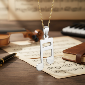 Ciondolo a Forma di Nota Musicale in Acciaio Inossidabile con Placcatura in Oro, Charm Religioso a Forma di Pesce, Ciondolo Dorato con Motivo Numerico - Product Image 3