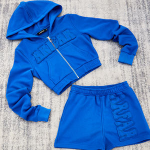 Set 2 pezzi da <span class=keywords><strong>donna</strong></span> primavera 2025 cotone francese spugna con cappuccio e pantaloncini da <span class=keywords><strong>donna</strong></span> Set di tuta toppa Logo ricamo Set da <span class=keywords><strong>donna</strong></span> - Product Image 4