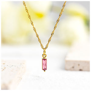Collier en acier inoxydable plaqué or 18 carats sans ternissement pendentif en zircone colorée bijoux en pierre à la mode pour le mariage des femmes - Product Image 6