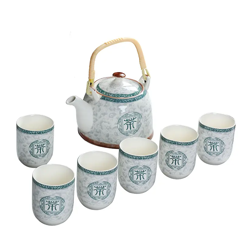 Set Teh Keramik Jingdezhen China, 1 Teko dan 6 Cangkir Teh Keramik Set Teh Porselen