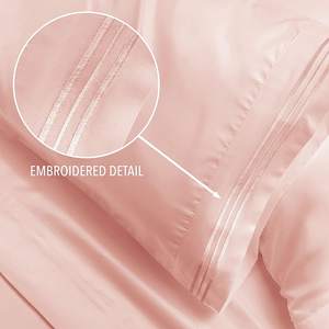Ensemble de draps populaires brodés en microfibre 100%, convient aux matelas jusqu'à 16 "DEEP Pocket 3pcs/4pcs <span class=keywords><strong>King</strong></span> Pale Pink - Product Image 2