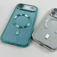Coque magnétique électroplaquée à paillettes pour iPhone 17 Pro Max, 16E, 15 Pro Max avec film de protection d'objectif intégré, vente en gros, coque de téléphone Android
