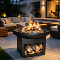 Brasero d'extérieur en acier pour bois, grand foyer de jardin et de terrasse avec rangement pour bûches, écologique et autoportant