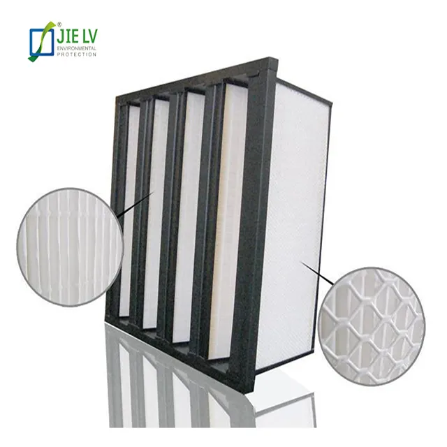 SS Medium efficiency or HEPA combined 4 V Bank W Shape Type Compact Air Filter for Air Conditioning and Air Heating Ventilation