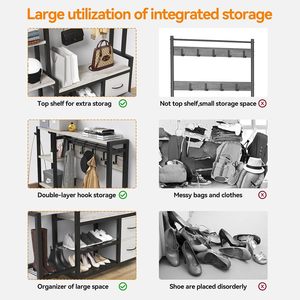 Mueble de recibidor rústico <span class=keywords><strong>blanco</strong></span> con estantes, banco para entrada con almacenamiento de zapatos y <span class=keywords><strong>perchero</strong></span> grande - Product Image 5