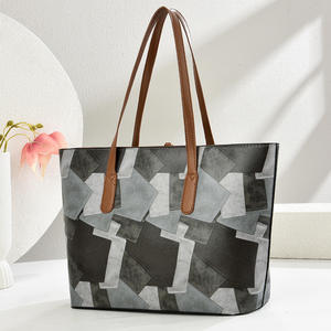 New Minimalist Patchwork Tote <b>Bag</b> Luxury PU Leather Handbags <b>Large</b> Capacity Shoulder <b>Bag</b> Trendy Grey Shades <b>Work</b> Handbag Bulk - Product Image 5