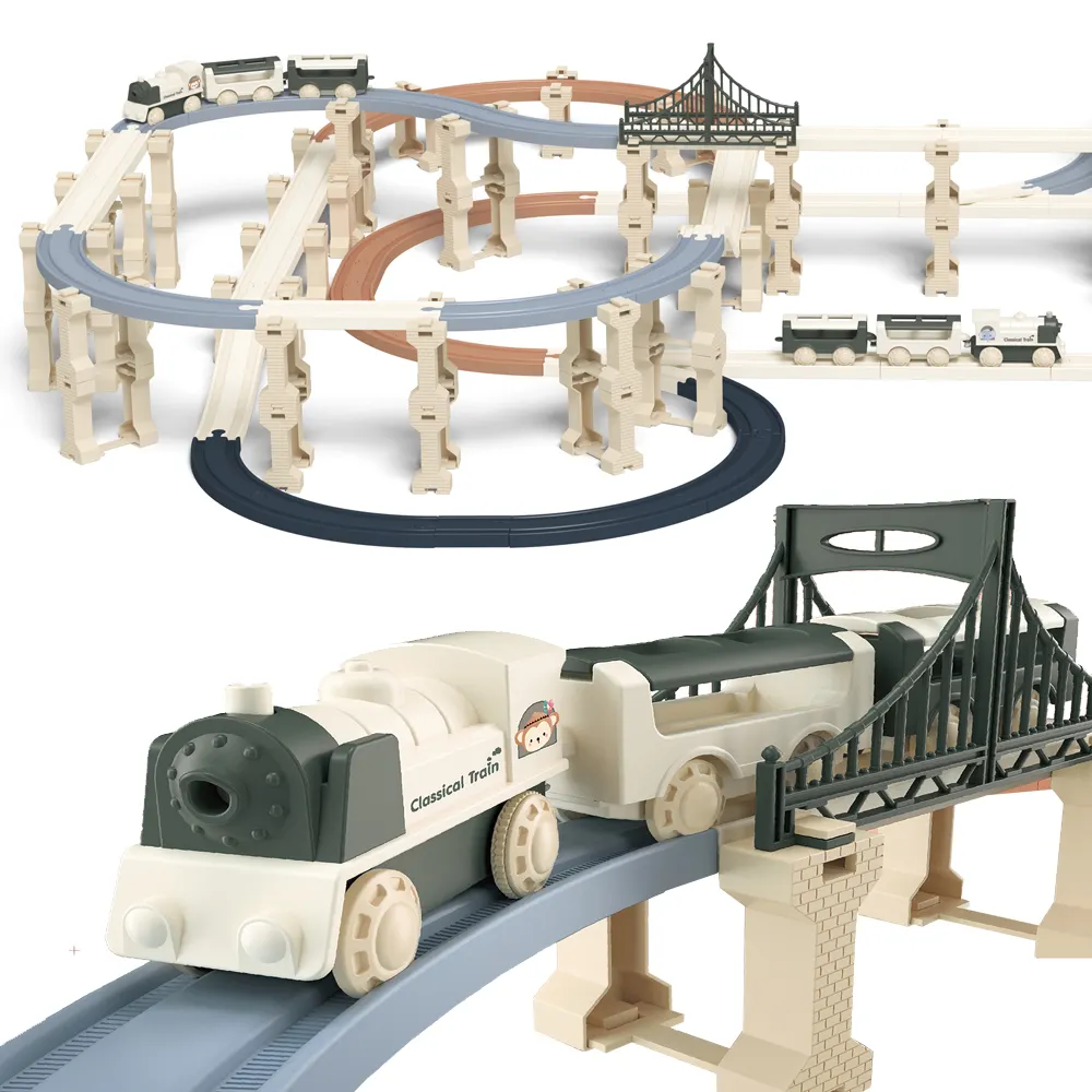 Treno elettrico treno giocattolo set bambini a batteria fai da te Slot ferrovia binario treno giocattolo