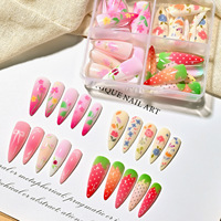 Faux ongles à presser longs, motif floral dégradé rose et blanc, imprimé fraise, style Armor Ins, pour nail art