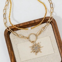 Collier pendentif étoile tournesol pour femme, chaîne de clavicule géométrique perlée avec strass, fourniture de bijoux en gros