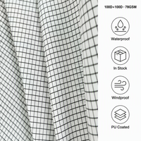 Tissu Ripstop en Nylon Noir à Mailles, Imperméable, Coupe-Vent, Poids Moyen, Enduit PU, Utilisation Extérieure