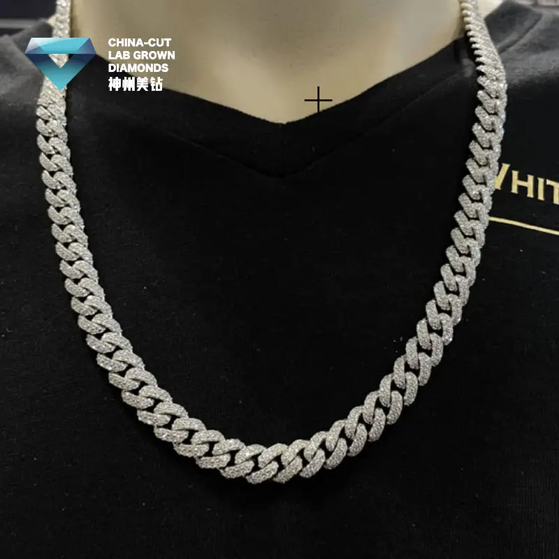 2Rows 15mm Wide Cuban Necklace And Bracelet Handmade Insert Vvs Moissanite Sterling Silver Cuban Link Chain