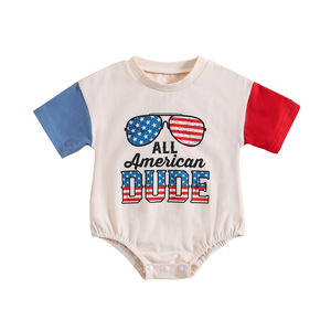 Vêtements pour bébé garçon 4 juillet 2026, <span class=keywords><strong>T</strong></span>-<span class=keywords><strong>shirt</strong></span> à manches courtes et barboteuse bulle pour tout-petit, motif 'American <span class=keywords><strong>Dude</strong></span> Glasses' USA - Product Image 3
